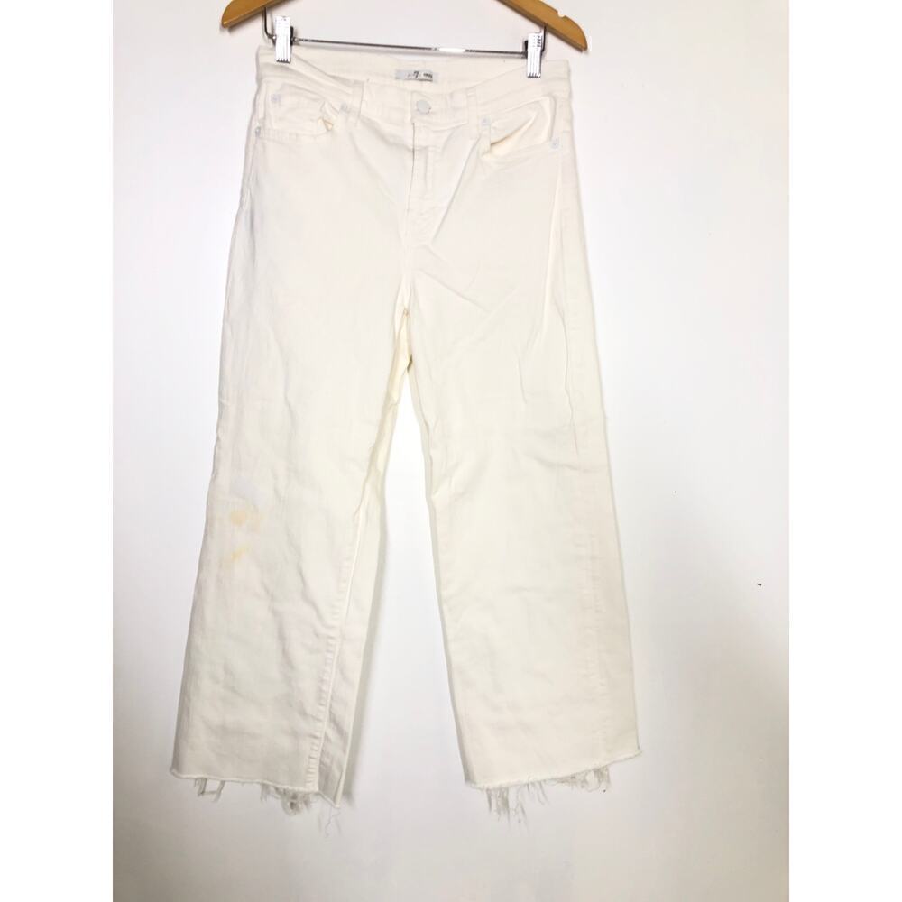 7 For All Mankind Cropped Alexa Jeans High Rise Wide Leg Raw Hem Denim White 30 - Picture 7 of 15